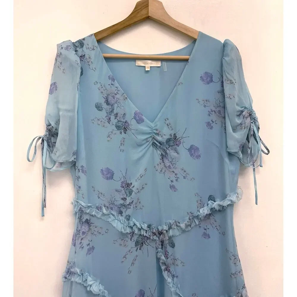 LoveShackFancy Posh Mini Dress Floral Print Cottagecore Romantic Ruffle - Size 8 - Picture 5 of 14